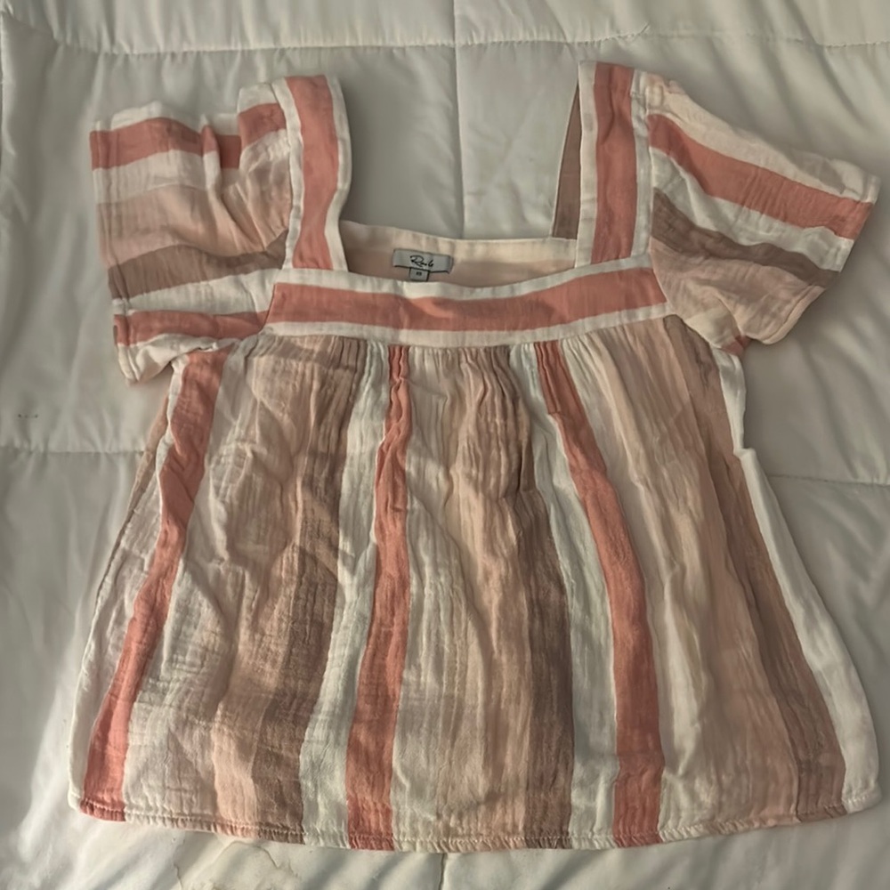 Rails Striped Flutter Sleeve Empire Top in Pink and White